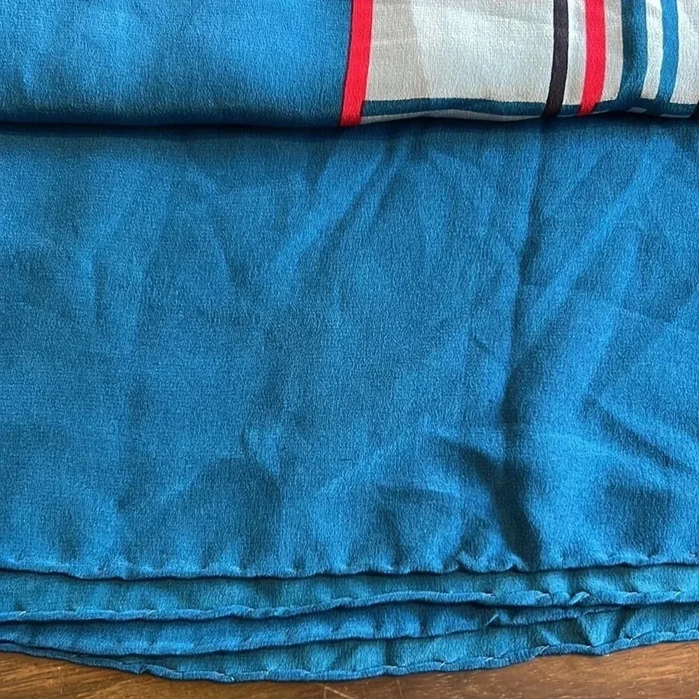 Franco Ferrari Grid Plaid Window Pane Scarf Silk Vintage Turquoise Blue Square